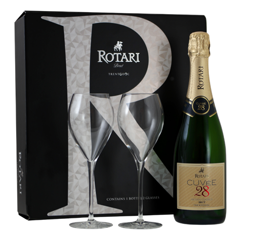 Afbeelding van Rotari Cuvée 28 in geschenkverpakking met twee glazen